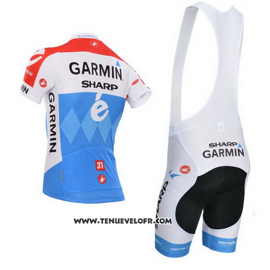 2014 Maillot Ciclismo Garmin Sharp Bleu Clair et Rouge Manches Courtes et Cuissard